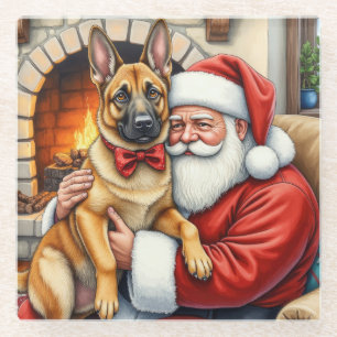 Posavasos De Vidrio Santa Claus sosteniendo arte de Navidad de Malinoi