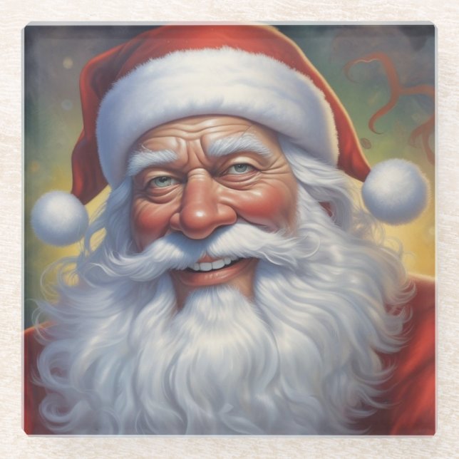 Posavasos De Vidrio Santa Cláusula Feliz Navidad Feliz Año Nuevo (Anverso)