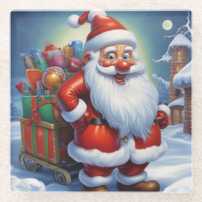 Posavasos De Vidrio Santa Cláusula Feliz Navidad Feliz Año Nuevo (Anverso)