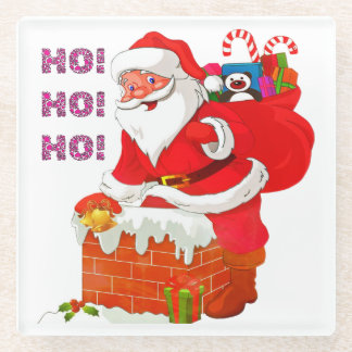 Posavasos De Vidrio SANTA CON NAVIDAD PRESENTE, HO! ¡Oh! ¡Oh!