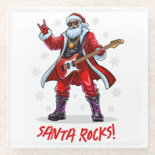 Posavasos De Vidrio ¡Santa Rocks! Gracioso Santa Claus tocando la guit