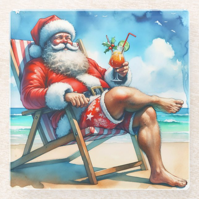 Posavasos De Vidrio Santa y Bloody Marry Funny Snowbirds Navidades (pá (Anverso)