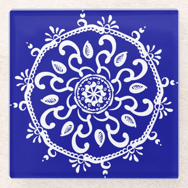 Posavasos De Vidrio Sapphire Mandala (Anverso)