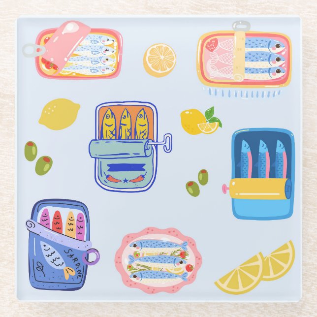 Posavasos De Vidrio Sardinas y Limones (Anverso)