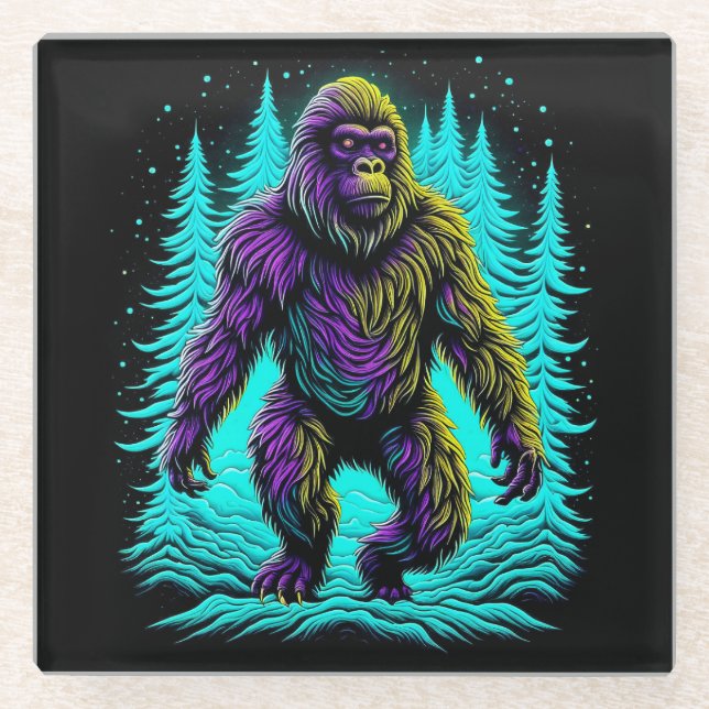 Posavasos De Vidrio Sasquatch Gran pie en Verde azulado y negro (Anverso)