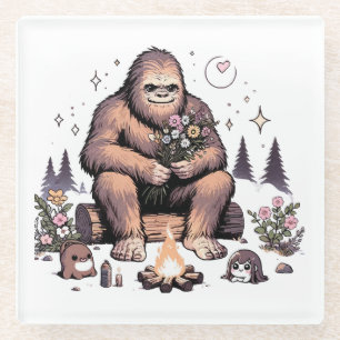 Posavasos De Vidrio Sasquatch sosteniendo flores