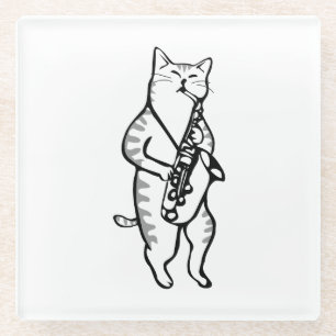 Posavasos De Vidrio Saxofón Instrumental Música Jazz Gato Almohadilla 