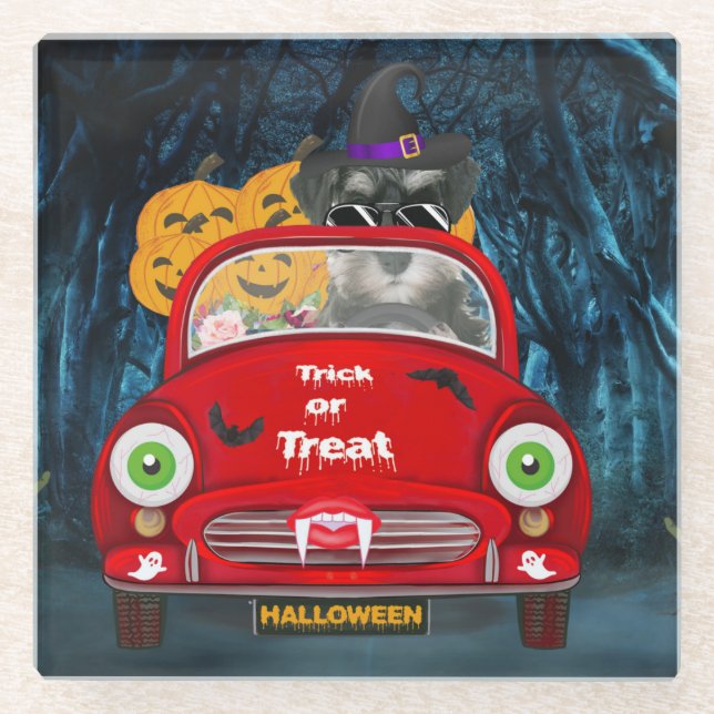 Posavasos De Vidrio schnauzer Dog Drin Car Scary Halloween (Anverso)