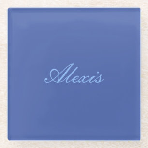 Posavasos De Vidrio Script de caligrafía de nombre sencillo azul senci