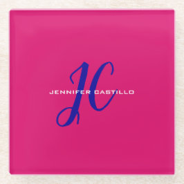 Posavasos De Vidrio Script de caligrafía profesional Monograma Girly