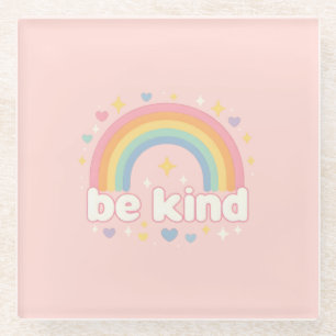 Posavasos De Vidrio Sé Amable – Arcoíris Pastel de Positividad