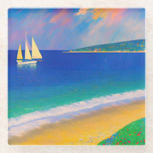 Posavasos De Vidrio Sea Scape 09 "Yate in the bay"