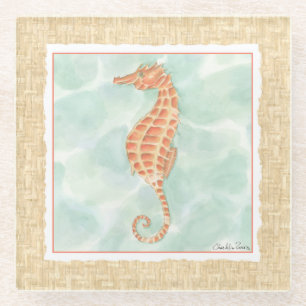 Posavasos De Vidrio Seahorse del naranja del océano
