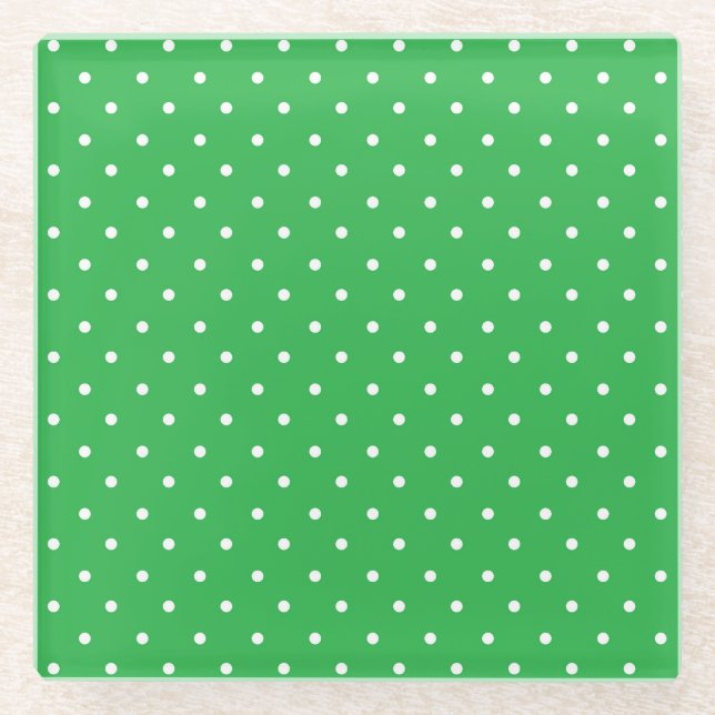 Posavasos De Vidrio Seamless green background polka dot pattern (Anverso)