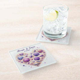 Posavasos De Vidrio Seashell Beach Valentine Anniversary Names