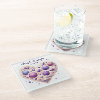 Posavasos De Vidrio Seashell Beach Valentine Anniversary Names