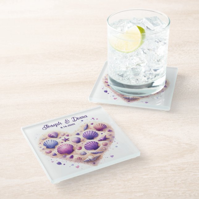 Posavasos De Vidrio Seashell Beach Valentine Anniversary Names (Angular)
