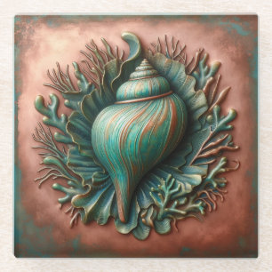 Posavasos De Vidrio Seashell Copper y Patina Beach House