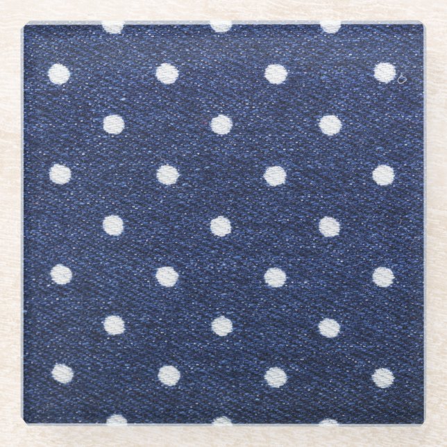Posavasos De Vidrio Sello de guisantes: textura de tela denim. (Anverso)