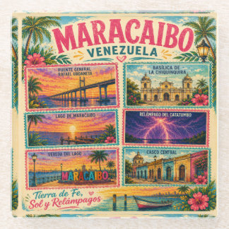 Posavasos De Vidrio Sello de Venezuela Maracaibo Estado Zulia Tropical