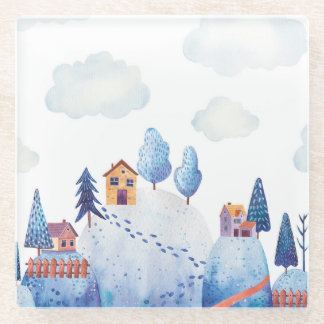 Posavasos De Vidrio Selva acuarela: Ilustracion paisajístico irónico