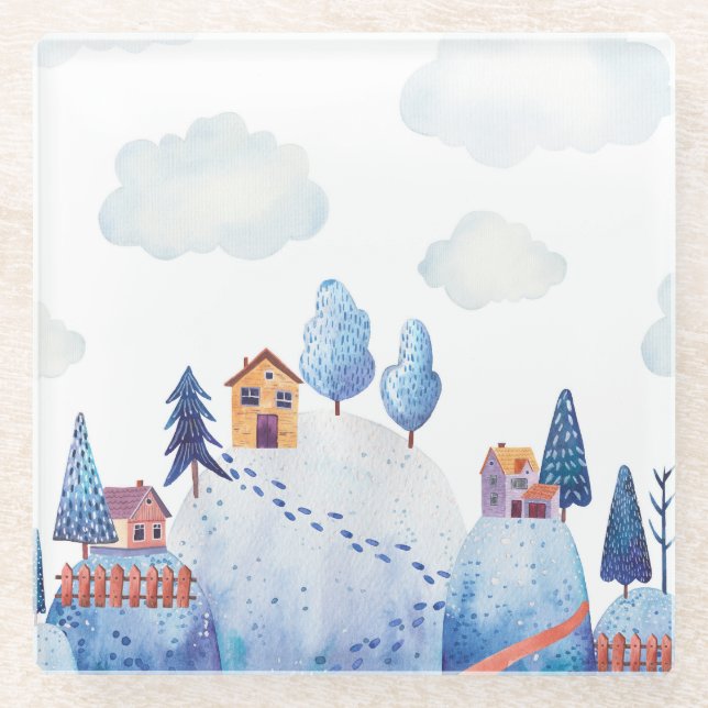 Posavasos De Vidrio Selva acuarela: Ilustracion paisajístico irónico (Anverso)