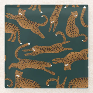 Posavasos De Vidrio Selva leopardo: Vintage de impresión animal.