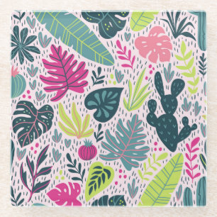 Posavasos De Vidrio Selva tropical silvestre, patrón repetido vintage