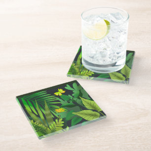 Posavasos De Vidrio Selva verde con mariposas