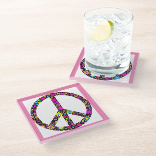 POSAVASOS DE VIDRIO SEÑAL DE PAZ DE FLORAL GROOVY