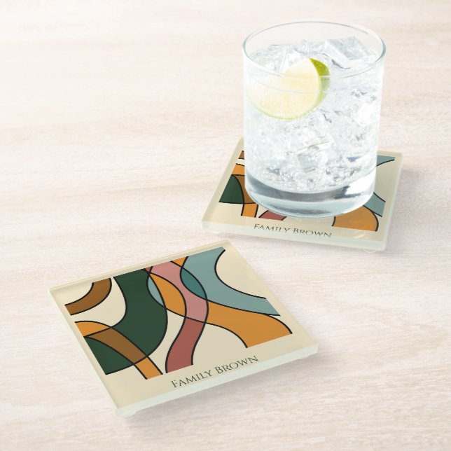 Posavasos De Vidrio Serene Savanna Gentle Abstract Earthy Family Name (Angular)