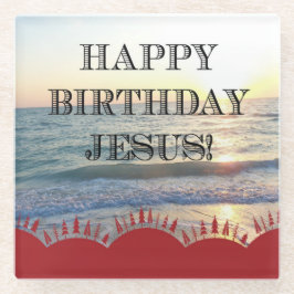 Posavasos De Vidrio Serene Sunset Over Ocean Happy Birday Jesus