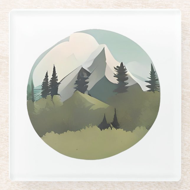 Posavasos De Vidrio Serenidad alpina: colinas y picos con capa de niev (Anverso)