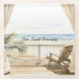 Posavasos De Vidrio Serenidad de la playa con vista al océano