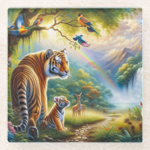 Posavasos De Vidrio Serenidad en la pintura encantada de los bosques