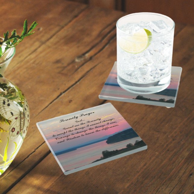 Posavasos De Vidrio Serenity Prayer Pink Seascape Sunset (In Situ)