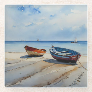Posavasos De Vidrio "Serenity Shores" Una Tranquila capa marina de acu