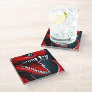 Posavasos De Vidrio Serpiente Cobra con escalas rojas vibrantes y ojos