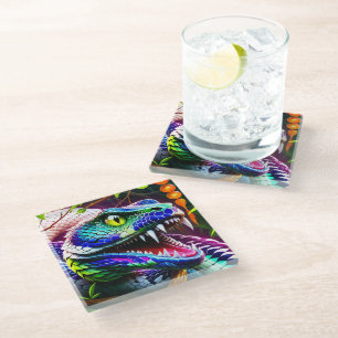 Posavasos De Vidrio Serpiente Cobra con escalas turquesa y azul vibran