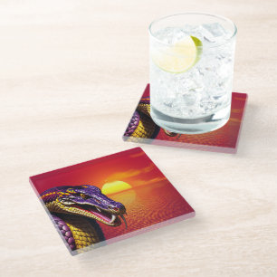 Posavasos De Vidrio Serpiente Cobra con escamas violetas y amarillas