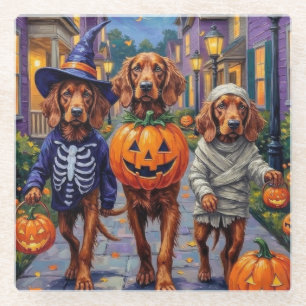 Posavasos De Vidrio Setter Rojo Irlandés Pidiendo Dulces en Halloween