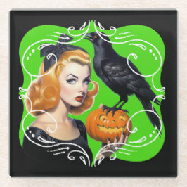 Posavasos De Vidrio Sexy Halloween Chica y Raven