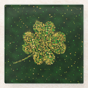 Posavasos De Vidrio Shamrock irlandés con cuatro hojas de trono