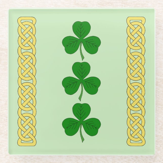 Posavasos De Vidrio Shamrock Trio y Knotwork Bandas Glass Coaster (Anverso)