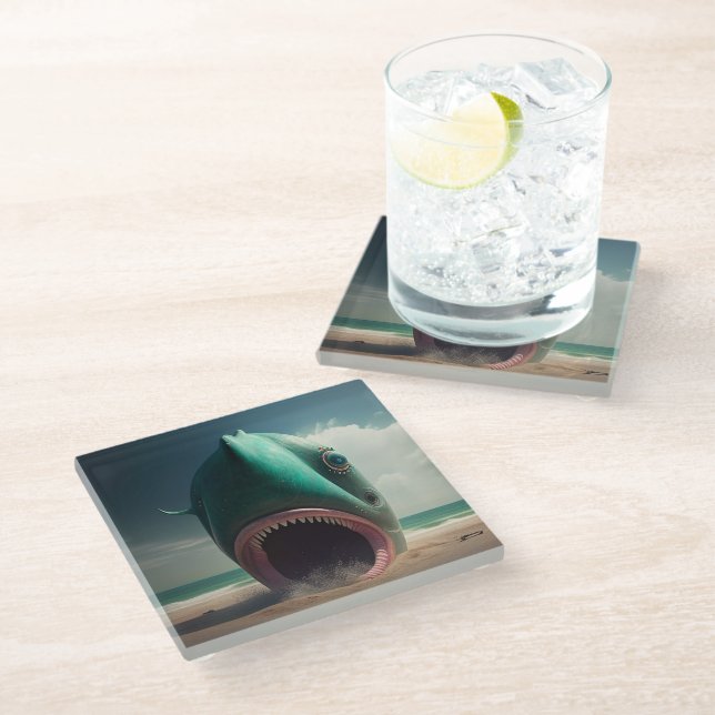 Posavasos De Vidrio Shark sculpture on the beach (Angular)