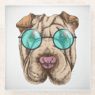Posavasos De Vidrio Sharpei Con Lentes De Sol