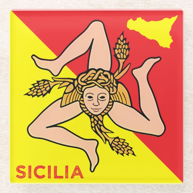 Posavasos De Vidrio Sicilia Trinacria Sicilian Flag design  (Anverso)