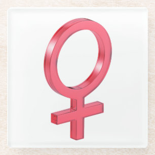 Posavasos De Vidrio Signo de género femenino de vidrio rojo