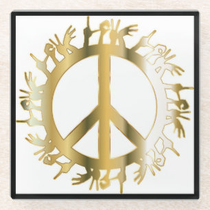 POSAVASOS DE VIDRIO SIGNO DE PAZ DE AMOR DE MANOS