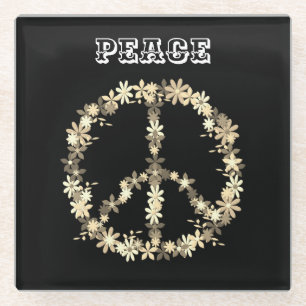 Posavasos De Vidrio Signo de paz, monochrom blanco negroTexto personal